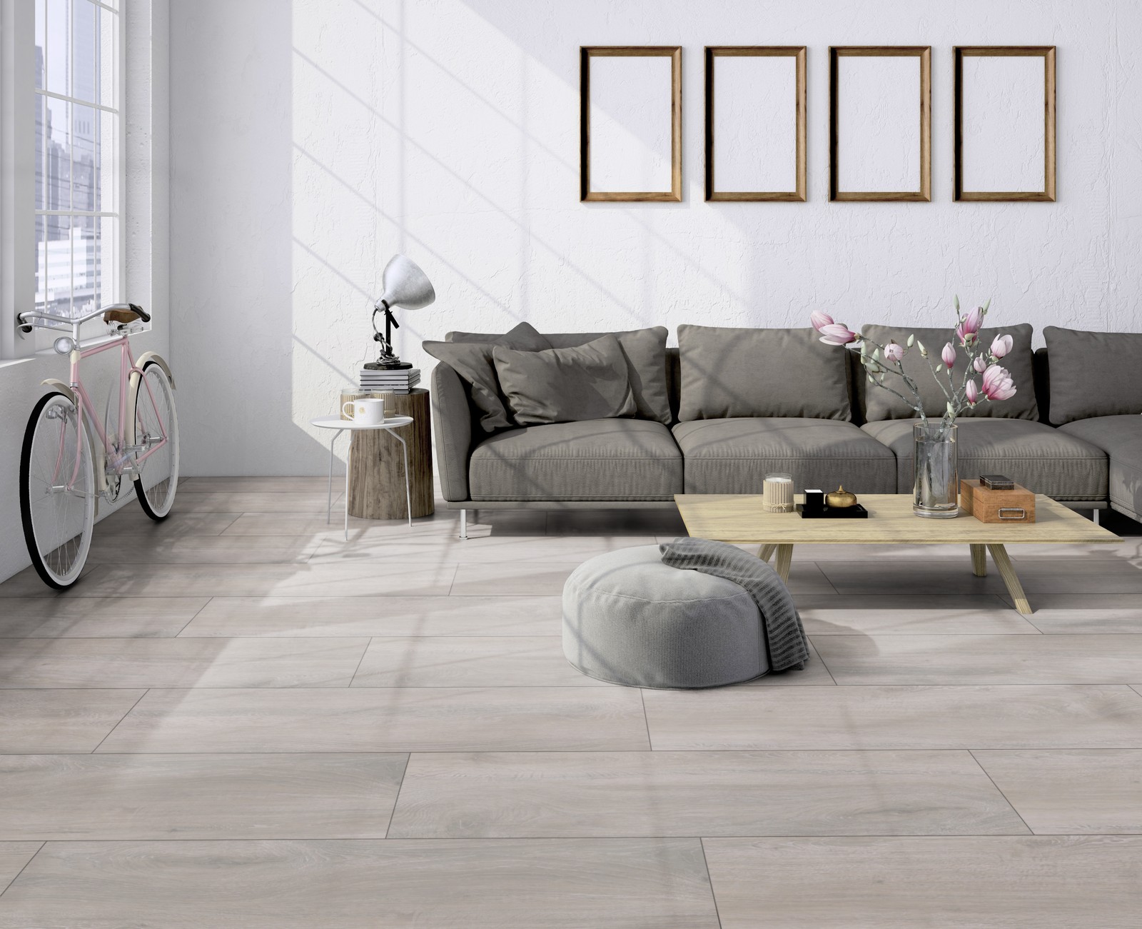 серо коричневый цвет пола в интерьере